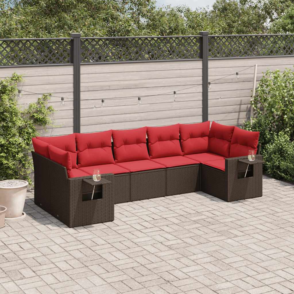 havesofasæt med 7 hynder brun polyrattan