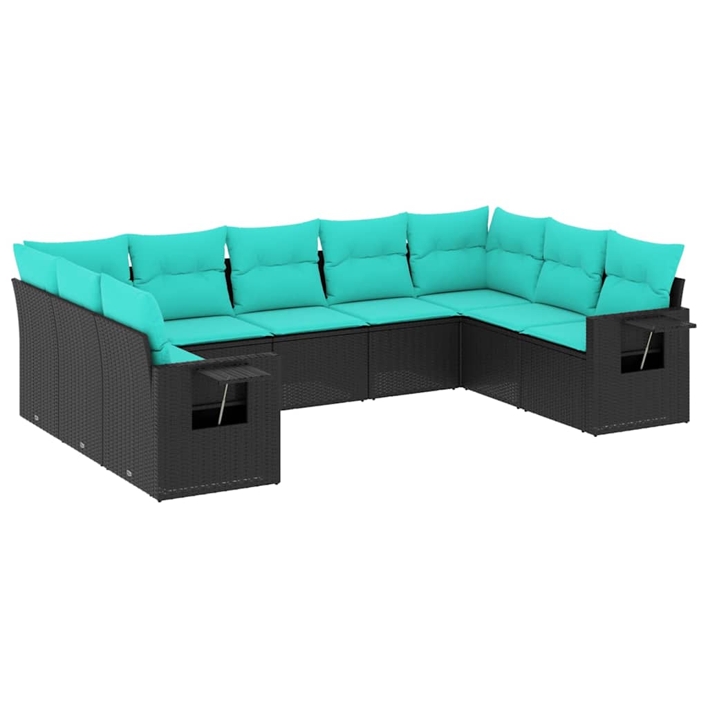 havesofasæt med 9 dele og hynder sort polyrattan