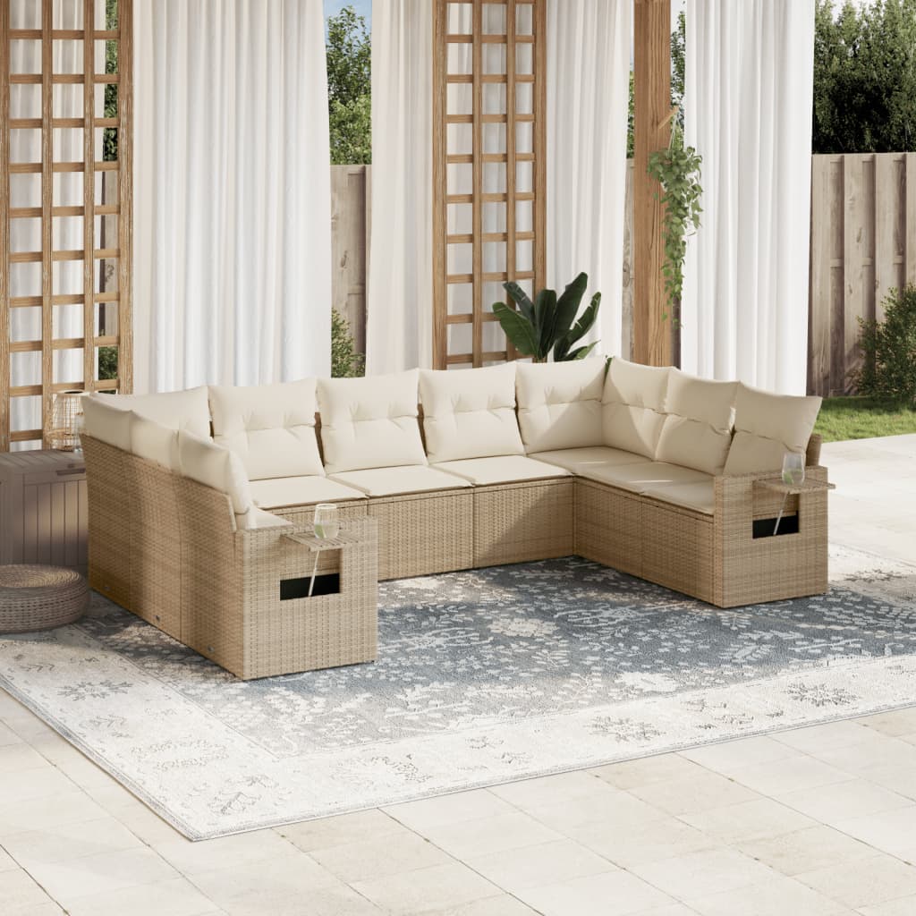 sofasæt til haven 9 dele med hynder polyrattan beige