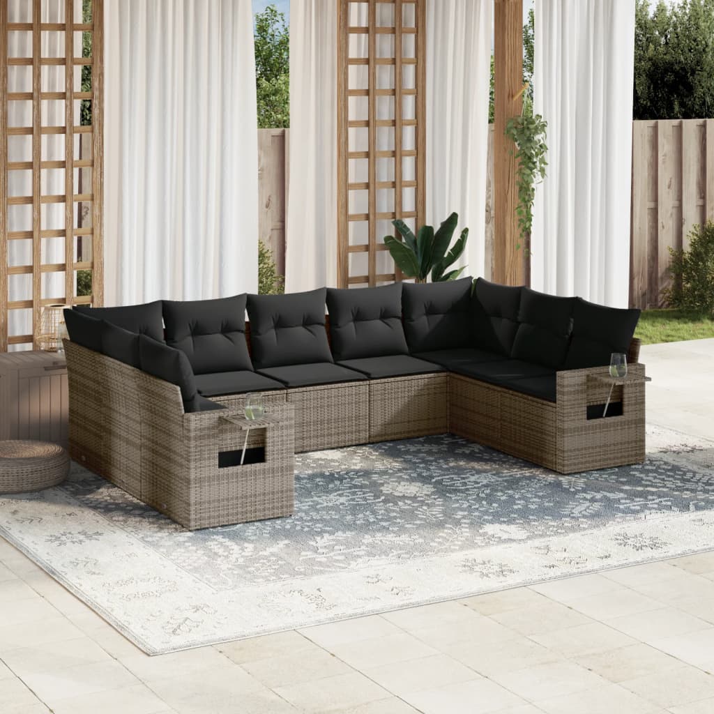 sofasæt til haven 9 dele med hynder polyrattan grå