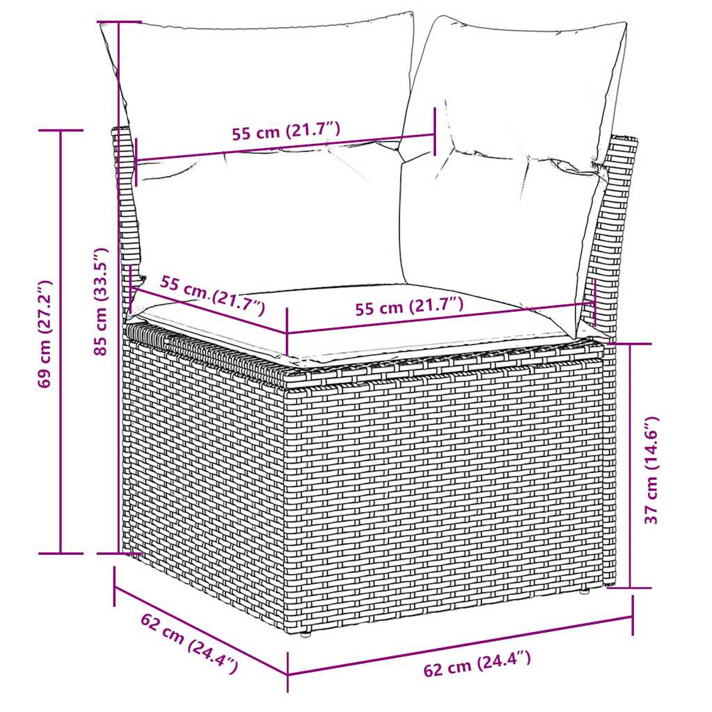 sofasæt til haven 9 dele med hynder polyrattan lysegrå