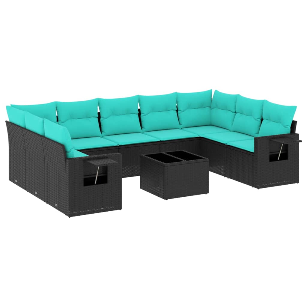havesofasæt med 10 hynder sort polyrattan