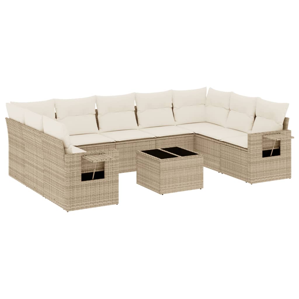 sofasæt til haven 10 dele med hynder polyrattan beige