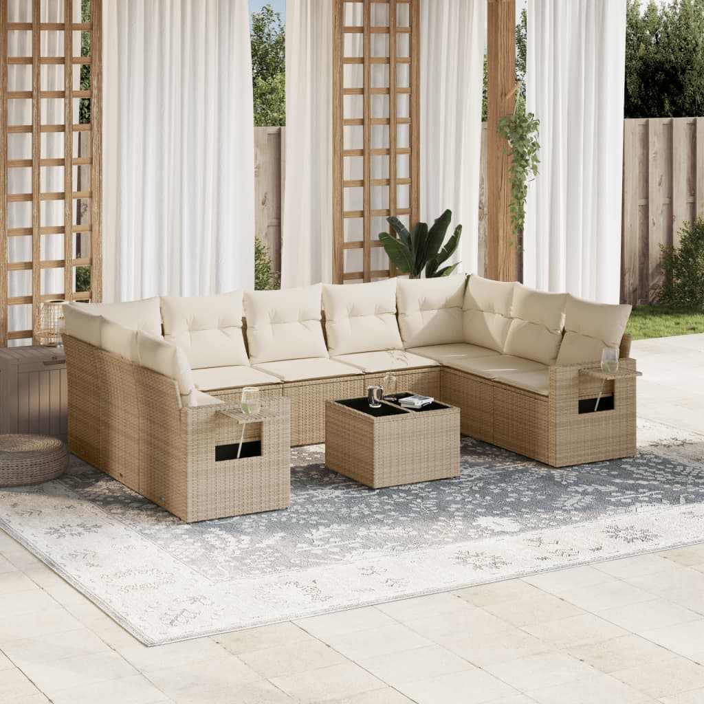 sofasæt til haven 10 dele med hynder polyrattan beige