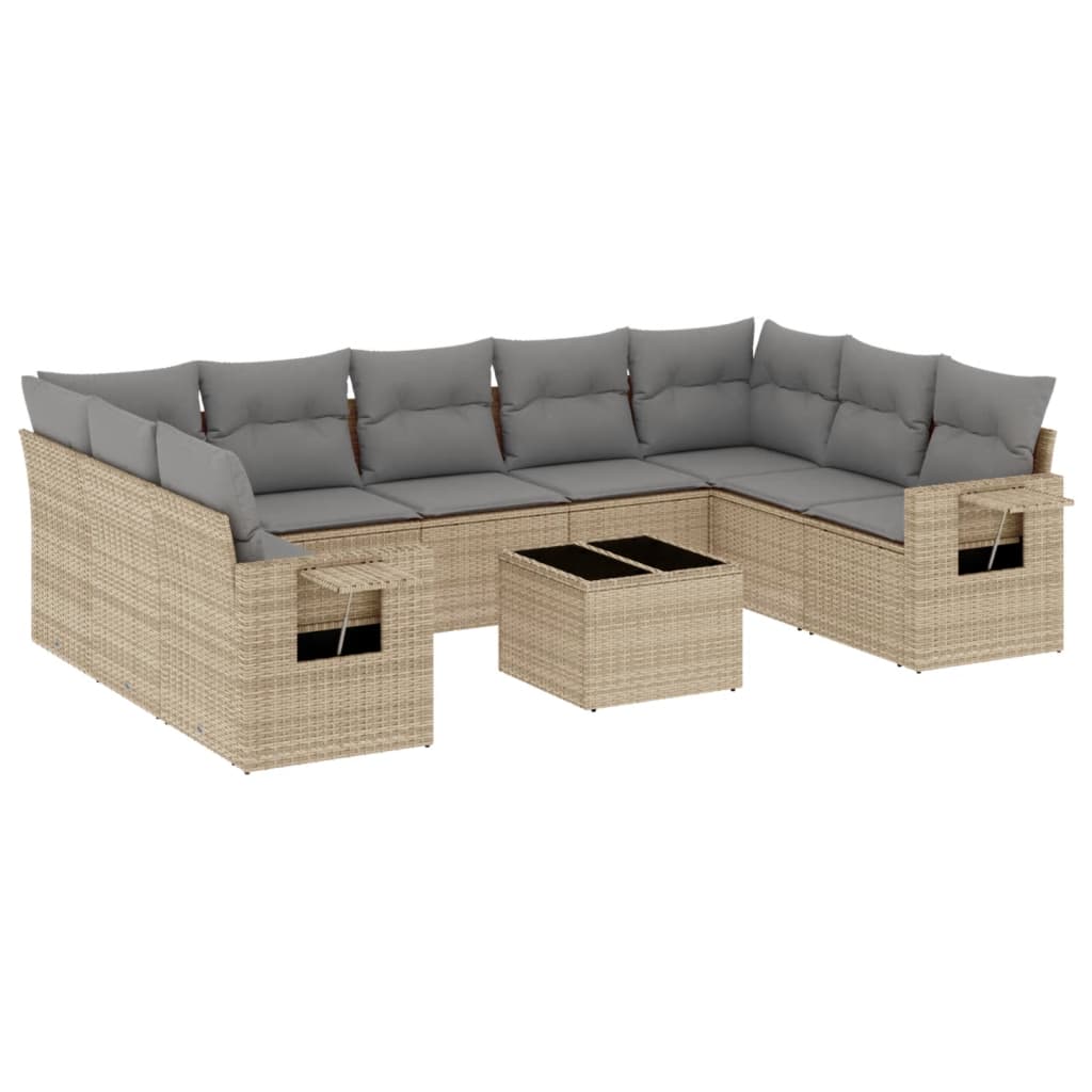 sofasæt til haven 10 dele med hynder polyrattan beige