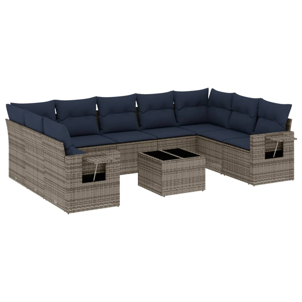 havesofasæt med 10 dele og hynder grå polyrattan