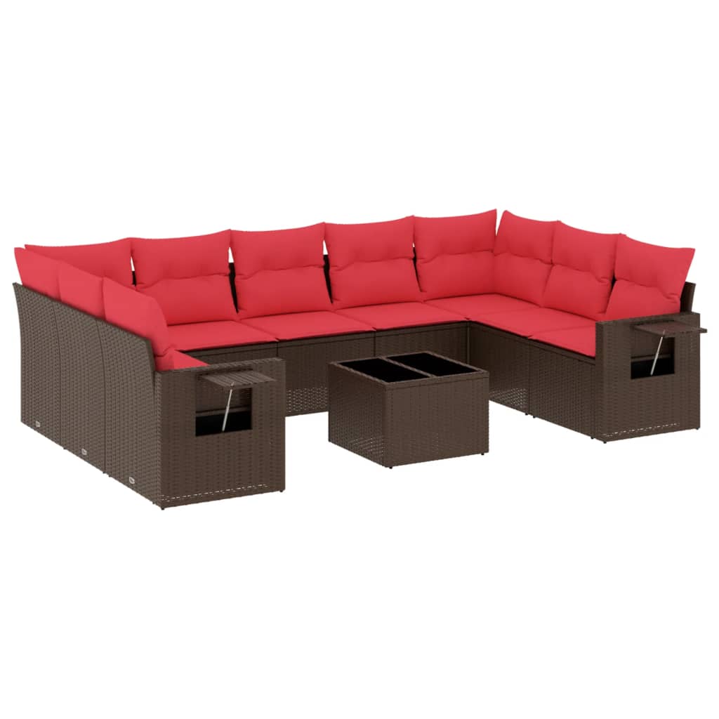 havesofasæt med 10 hynder brun polyrattan