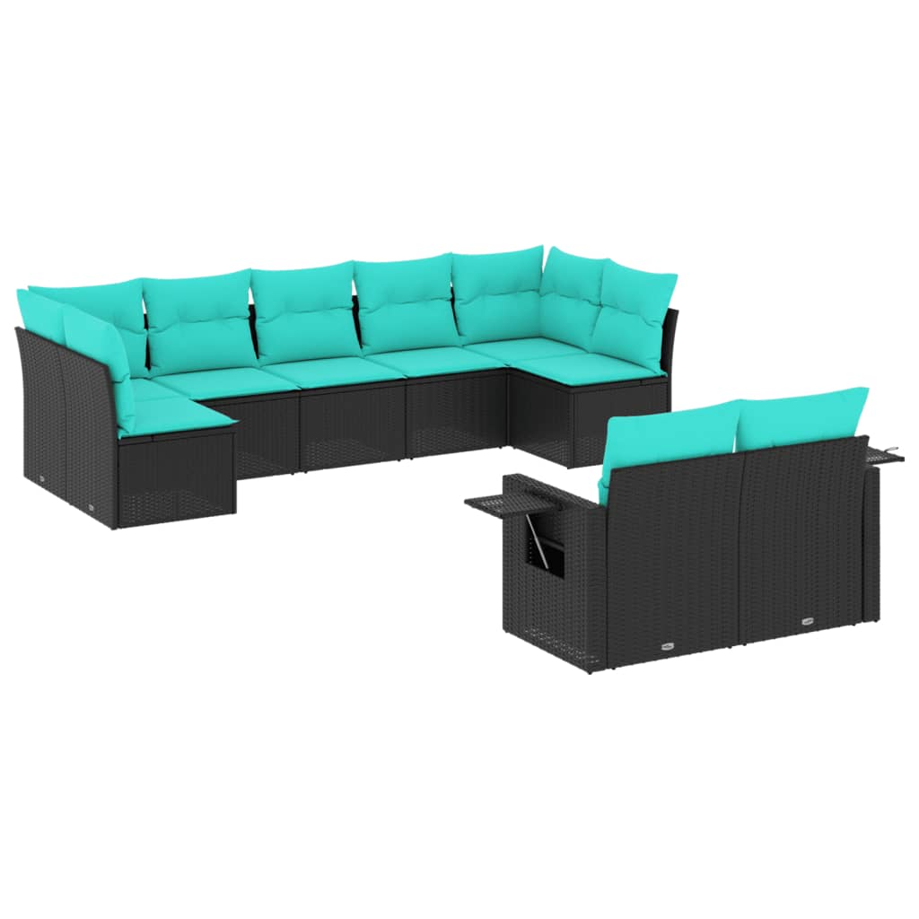 havesofasæt med 9 dele og hynder sort polyrattan