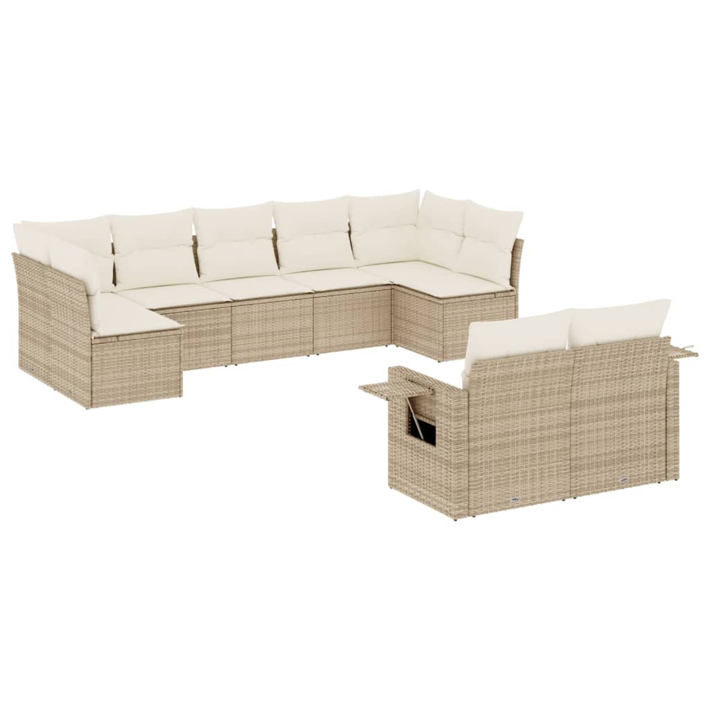 sofasæt til haven 9 dele med hynder polyrattan beige