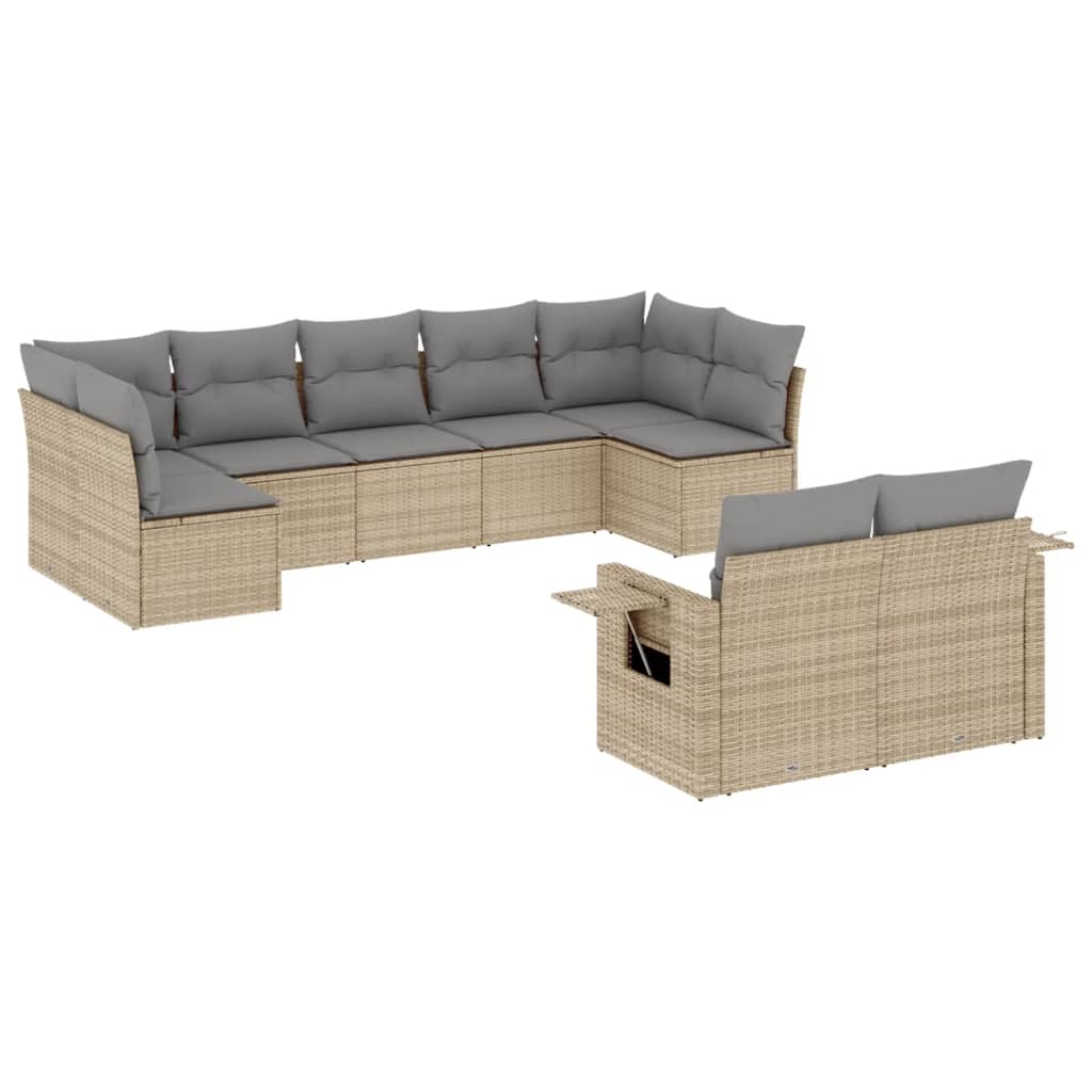 sofasæt til haven 9 dele med hynder polyrattan beige