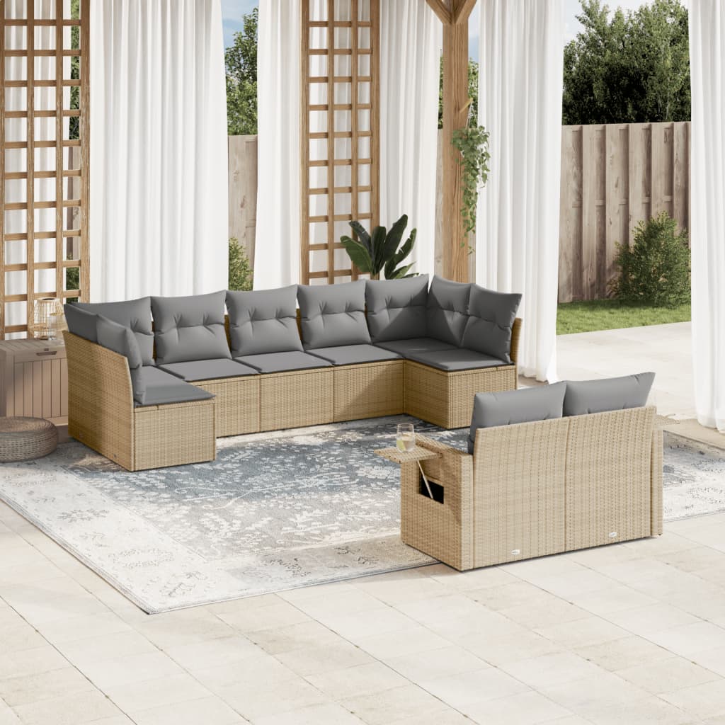 sofasæt til haven 9 dele med hynder polyrattan beige