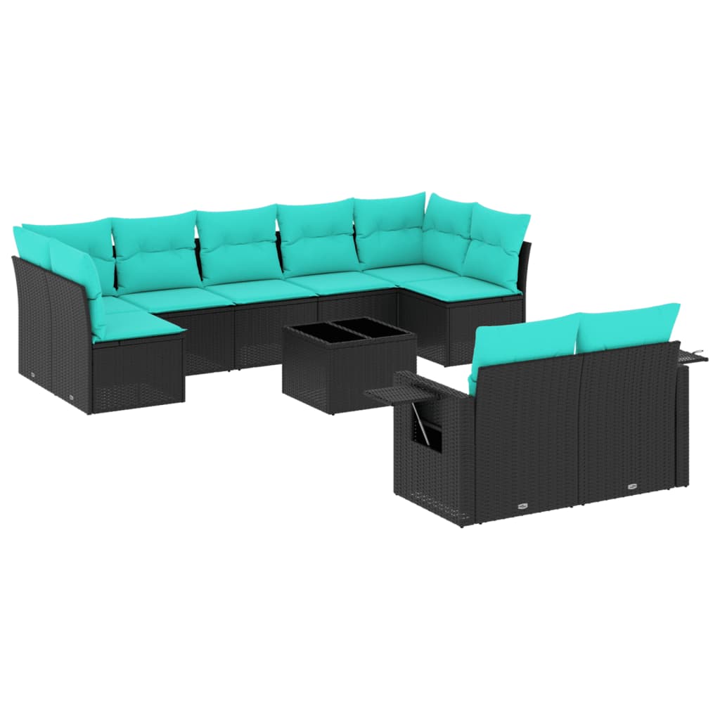 havesofasæt med 10 hynder sort polyrattan