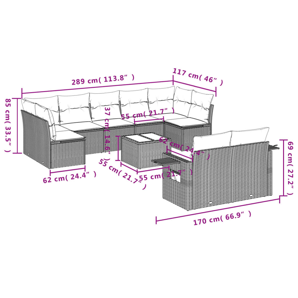 sofasæt til haven 10 dele med hynder polyrattan beige