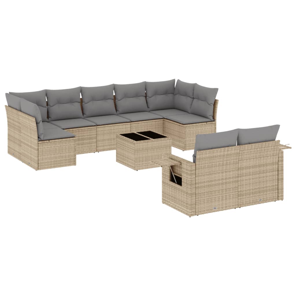 sofasæt til haven 10 dele med hynder polyrattan beige