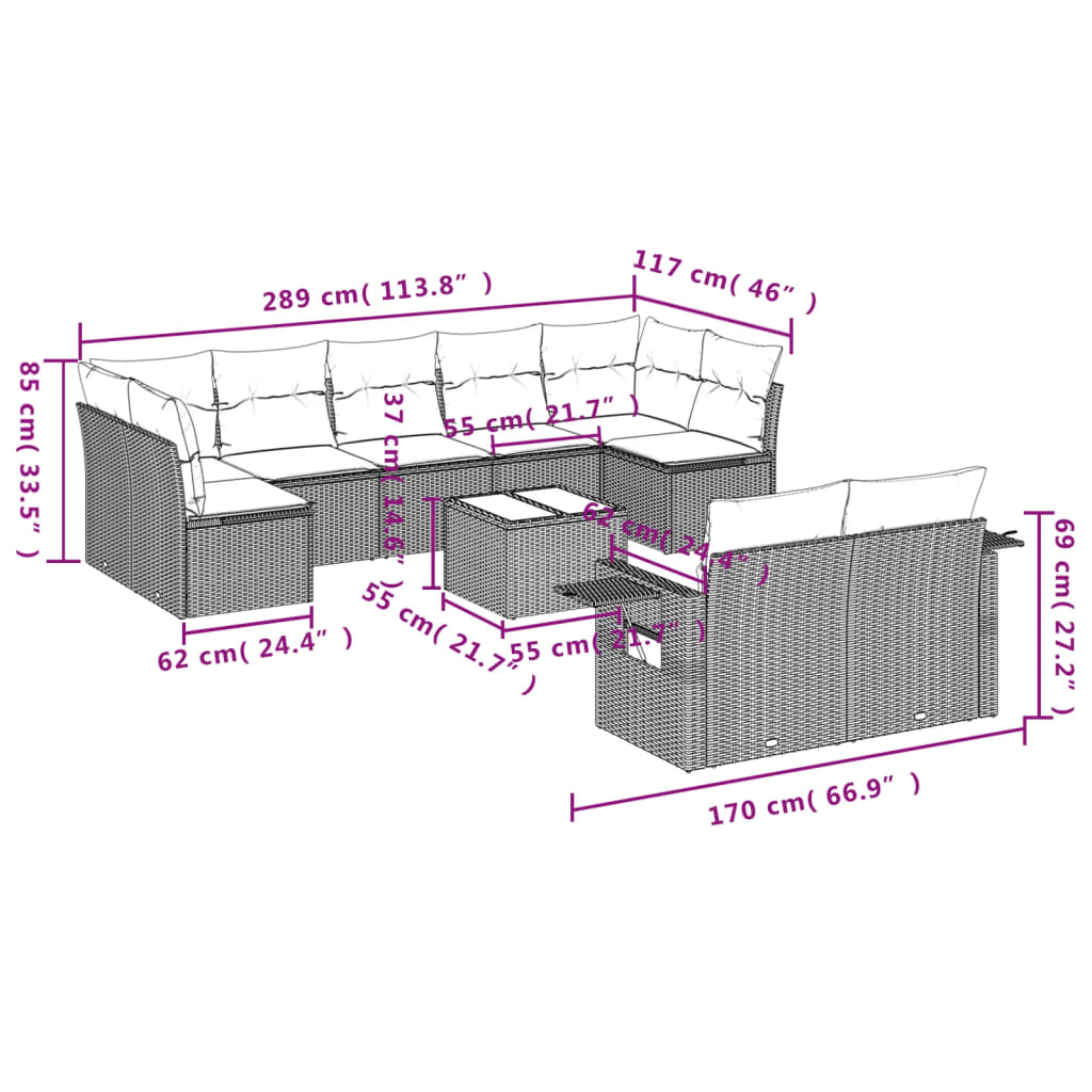 sofasæt til haven 10 dele med hynder polyrattan beige