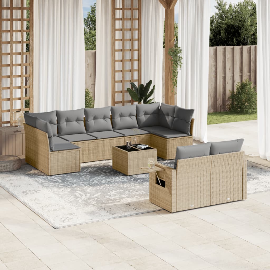sofasæt til haven 10 dele med hynder polyrattan beige