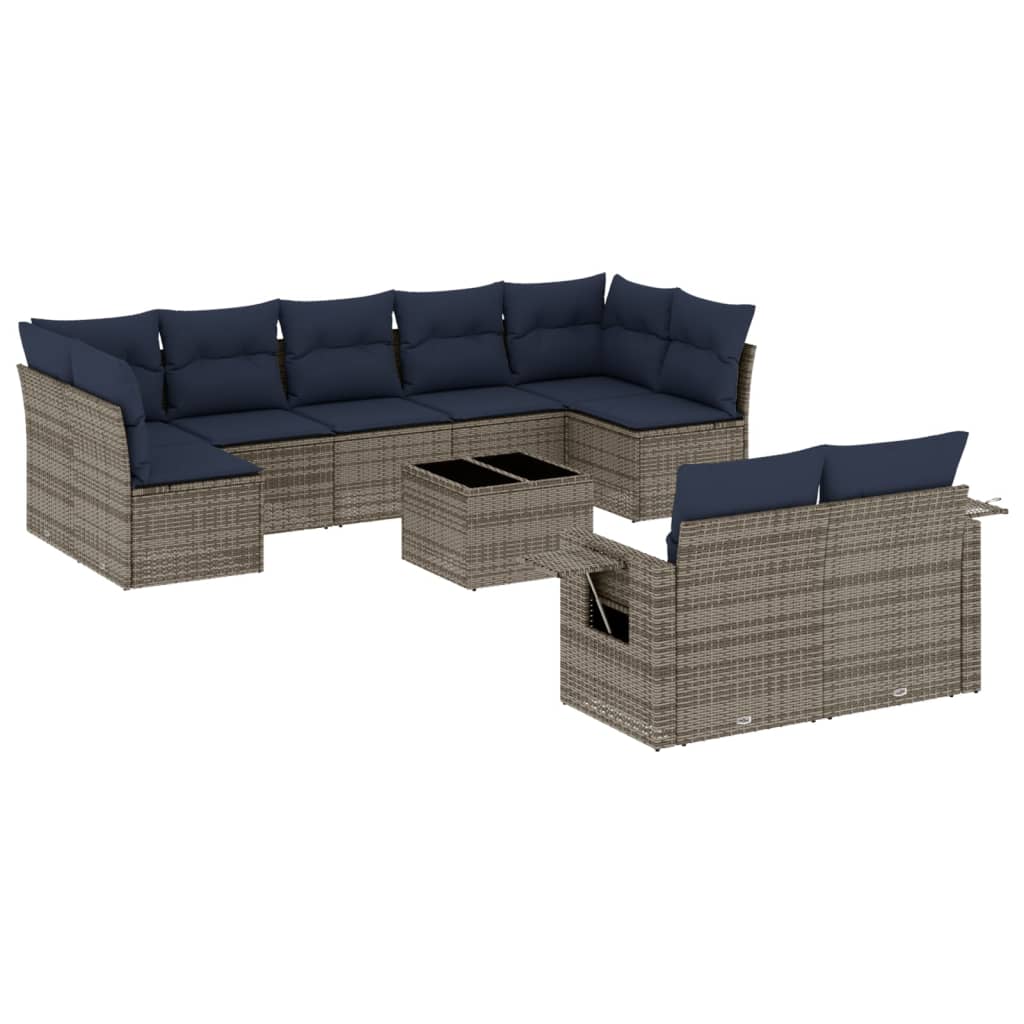 havesofasæt med 10 dele og hynder grå polyrattan