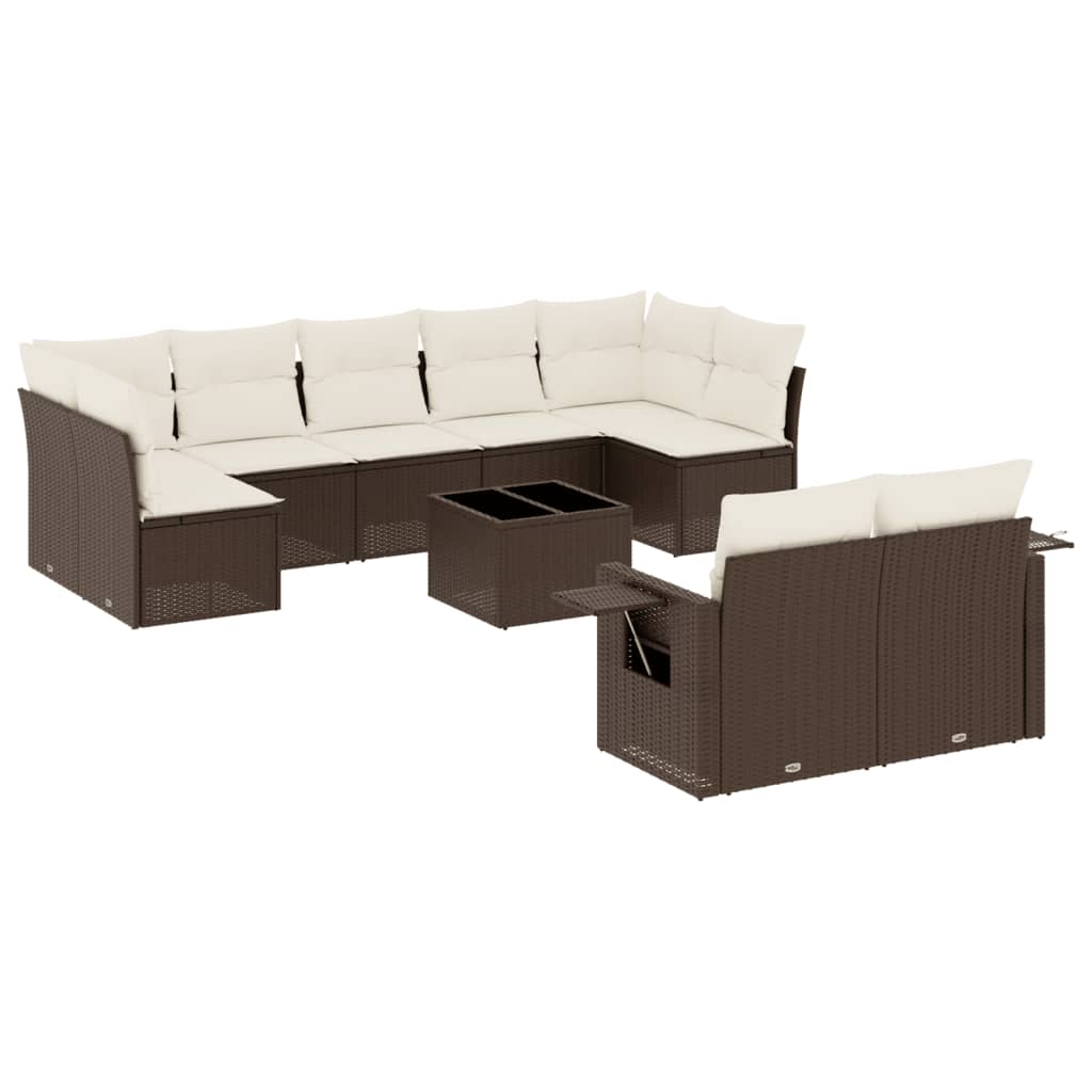 sofasæt til haven 10 dele med hynder polyrattan brun