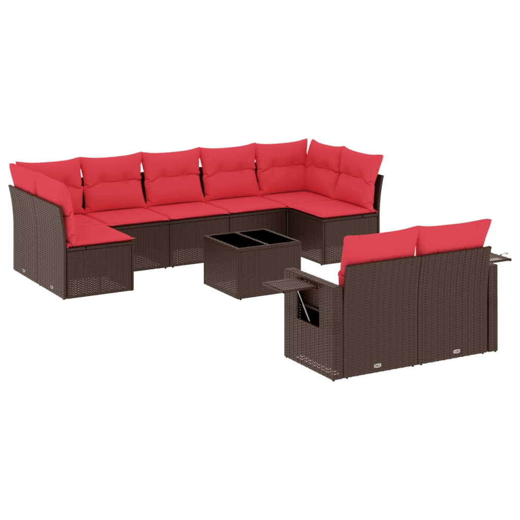 havesofasæt med 10 hynder brun polyrattan