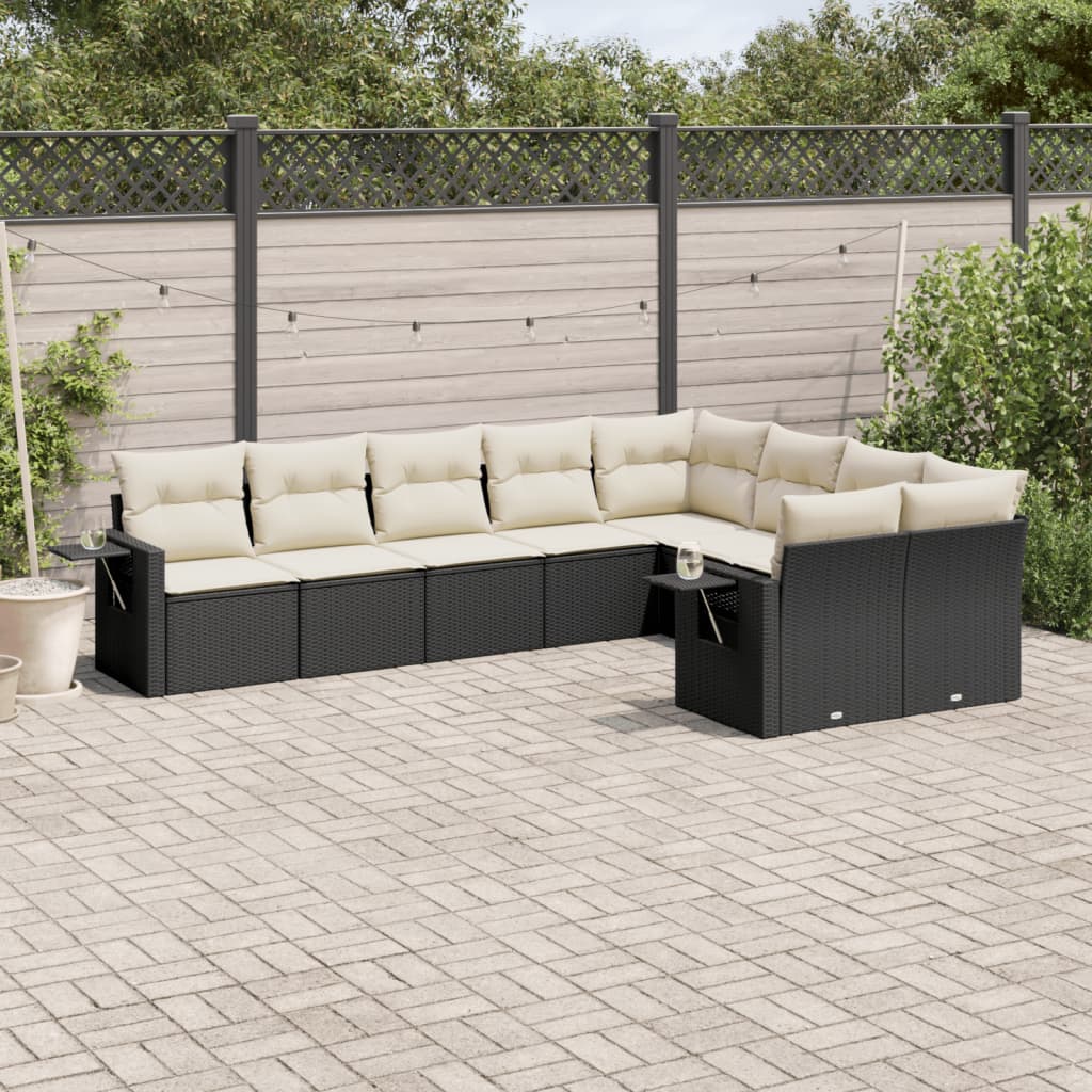 sofasæt til haven 9 dele med hynder polyrattan sort