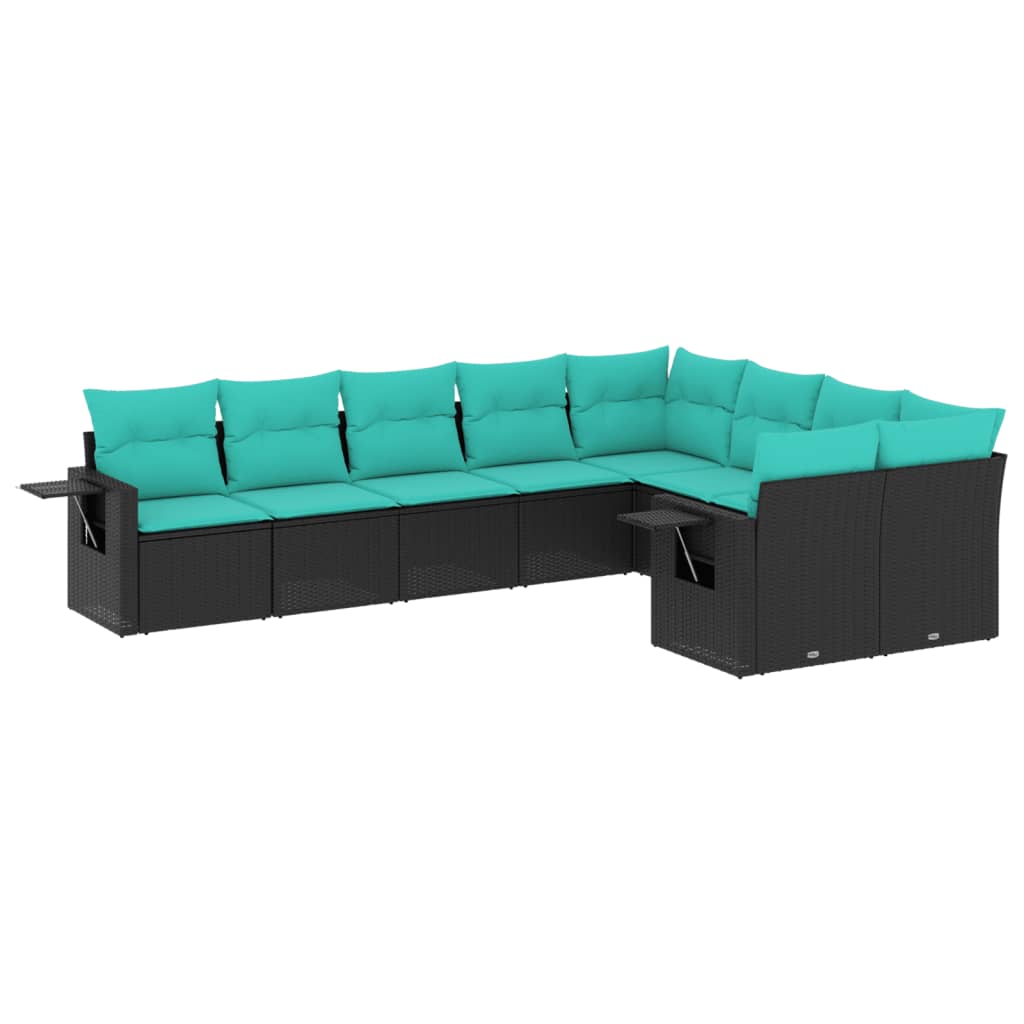 havesofasæt med 9 dele og hynder sort polyrattan