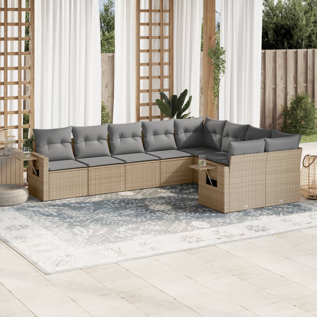 sofasæt til haven 9 dele med hynder polyrattan beige