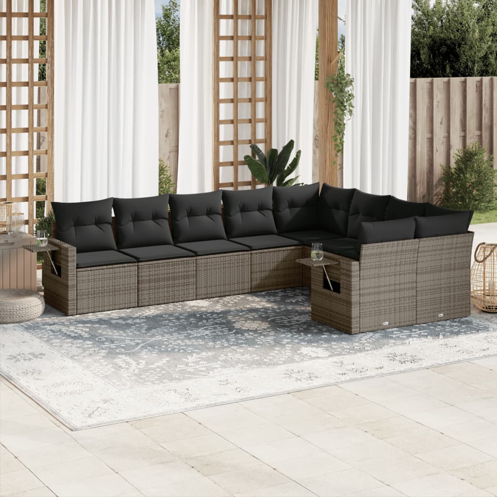 sofasæt til haven 9 dele med hynder polyrattan grå