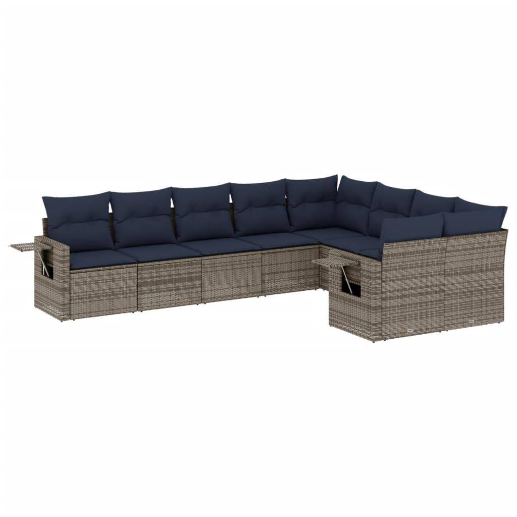 havesofasæt med 9 dele og hynder grå polyrattan
