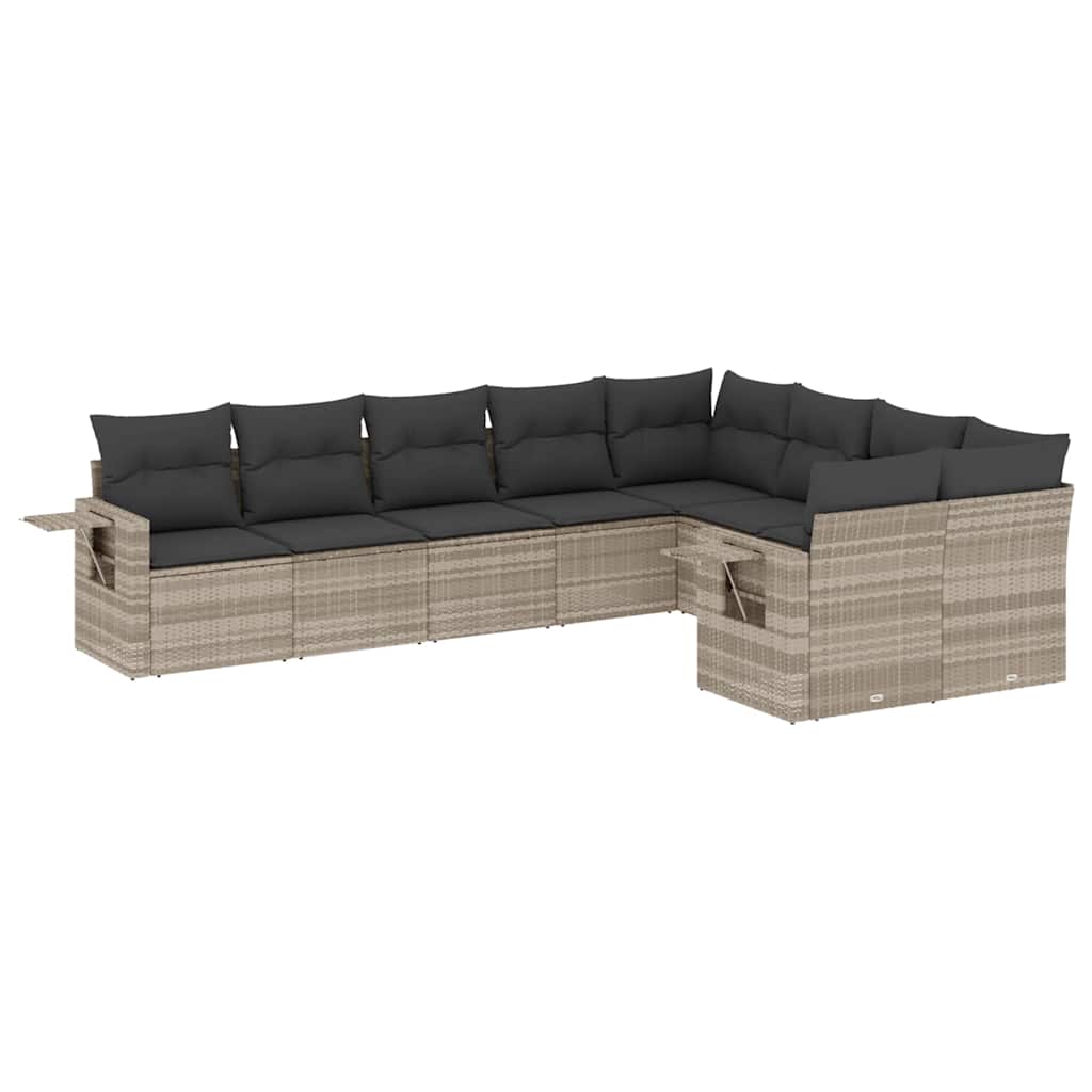 sofasæt til haven 9 dele med hynder polyrattan lysegrå