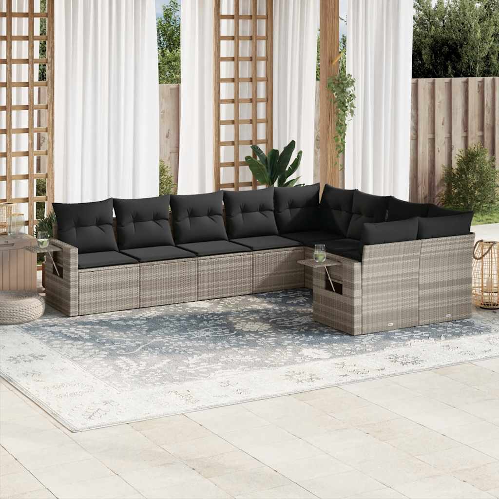 sofasæt til haven 9 dele med hynder polyrattan lysegrå