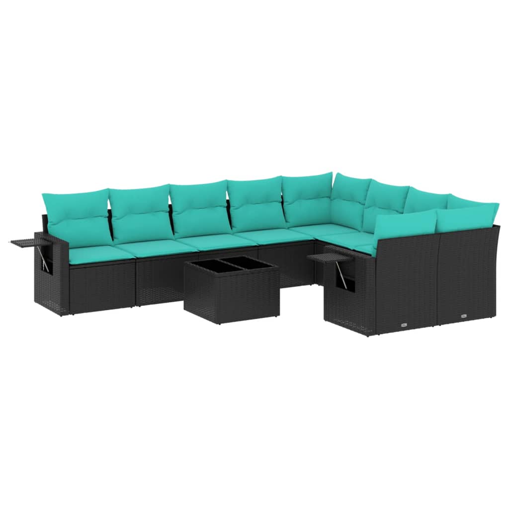 havesofasæt med 10 hynder sort polyrattan