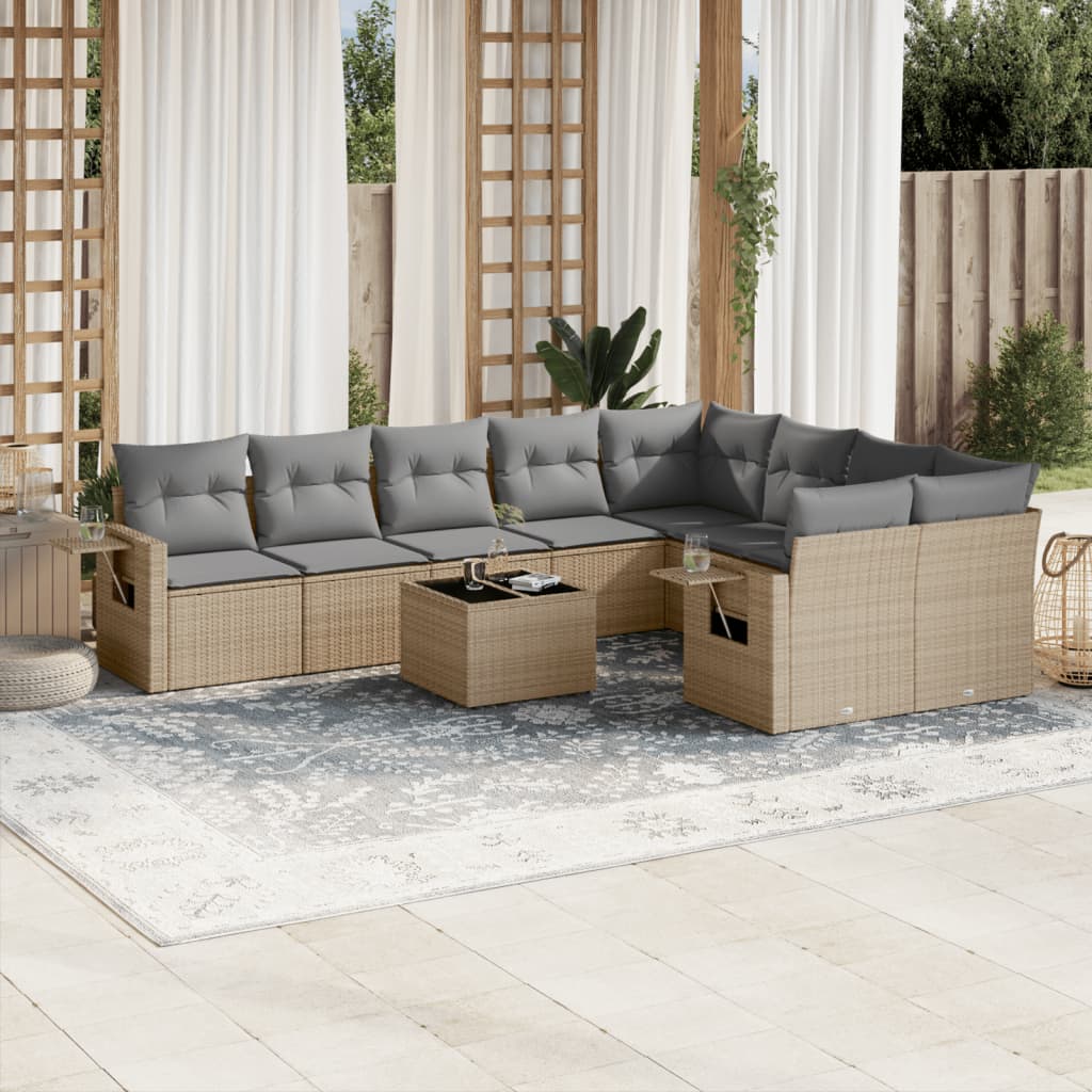 sofasæt til haven 10 dele med hynder polyrattan beige