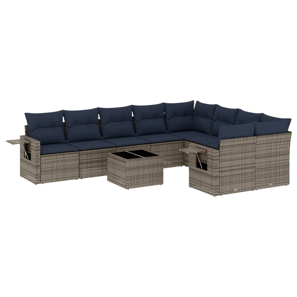 havesofasæt med 10 dele og hynder grå polyrattan
