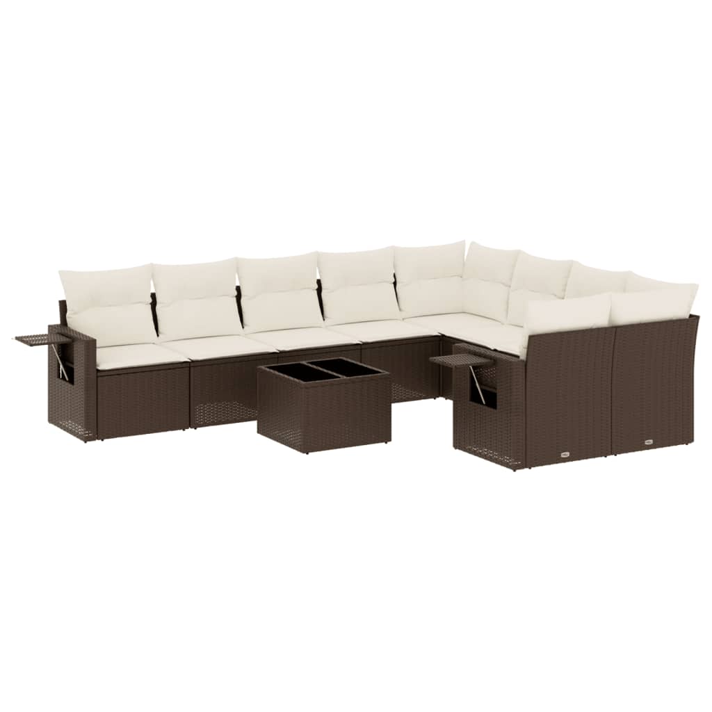 sofasæt til haven 10 dele med hynder polyrattan brun