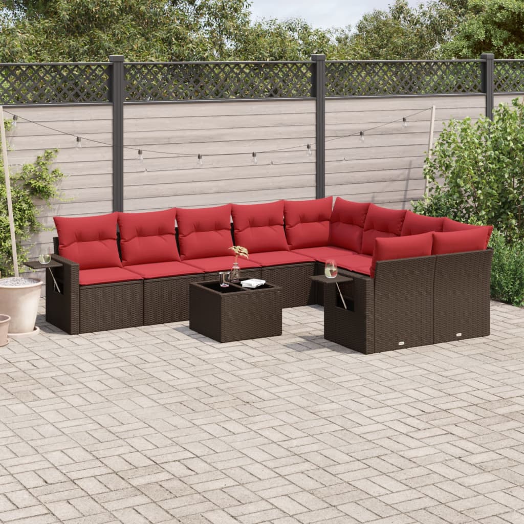 havesofasæt med 10 hynder brun polyrattan