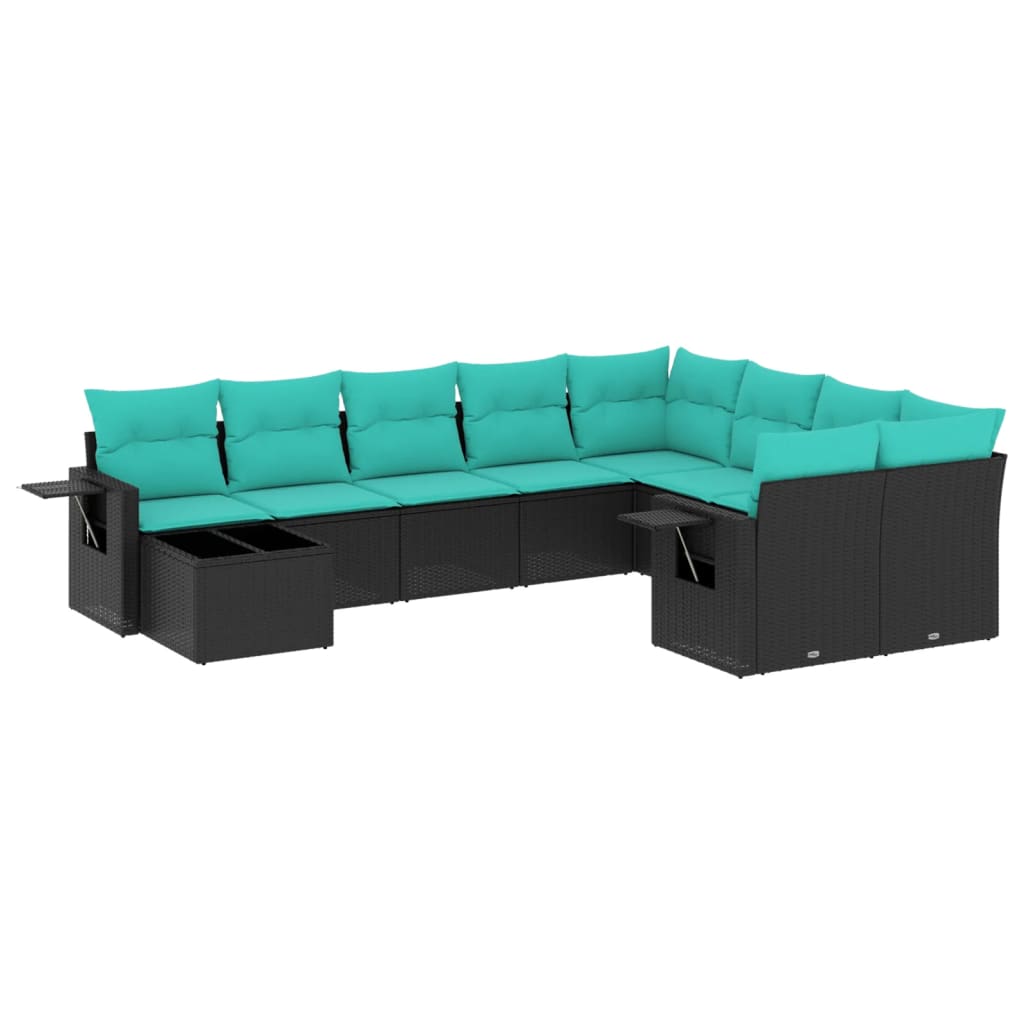 havesofasæt med 10 hynder sort polyrattan