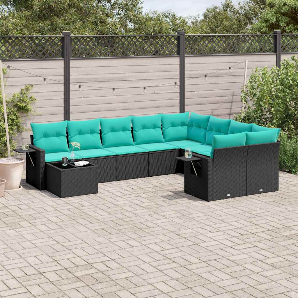 havesofasæt med 10 hynder sort polyrattan