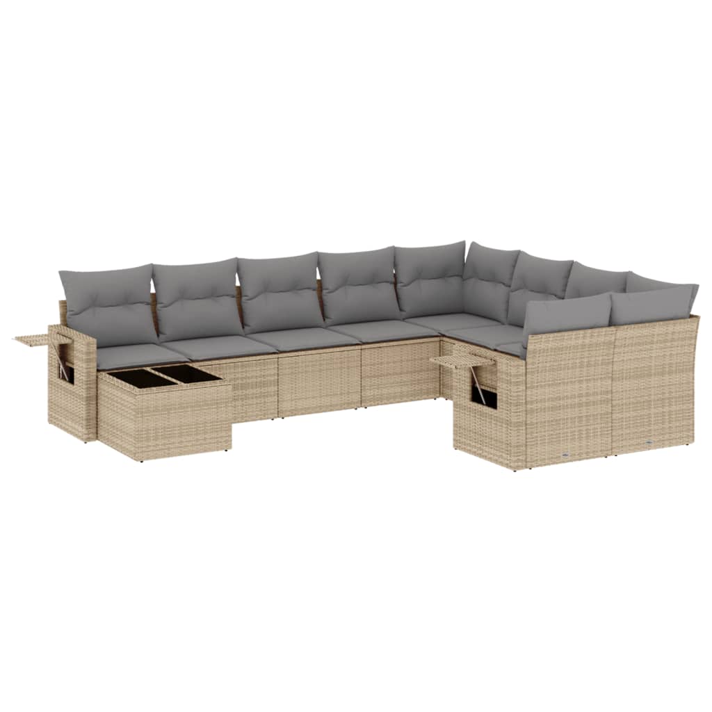 sofasæt til haven 10 dele med hynder polyrattan beige