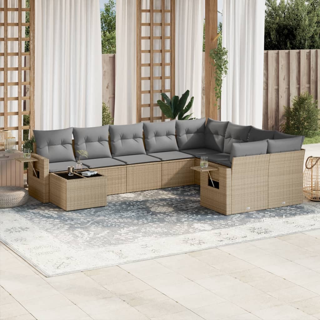 sofasæt til haven 10 dele med hynder polyrattan beige