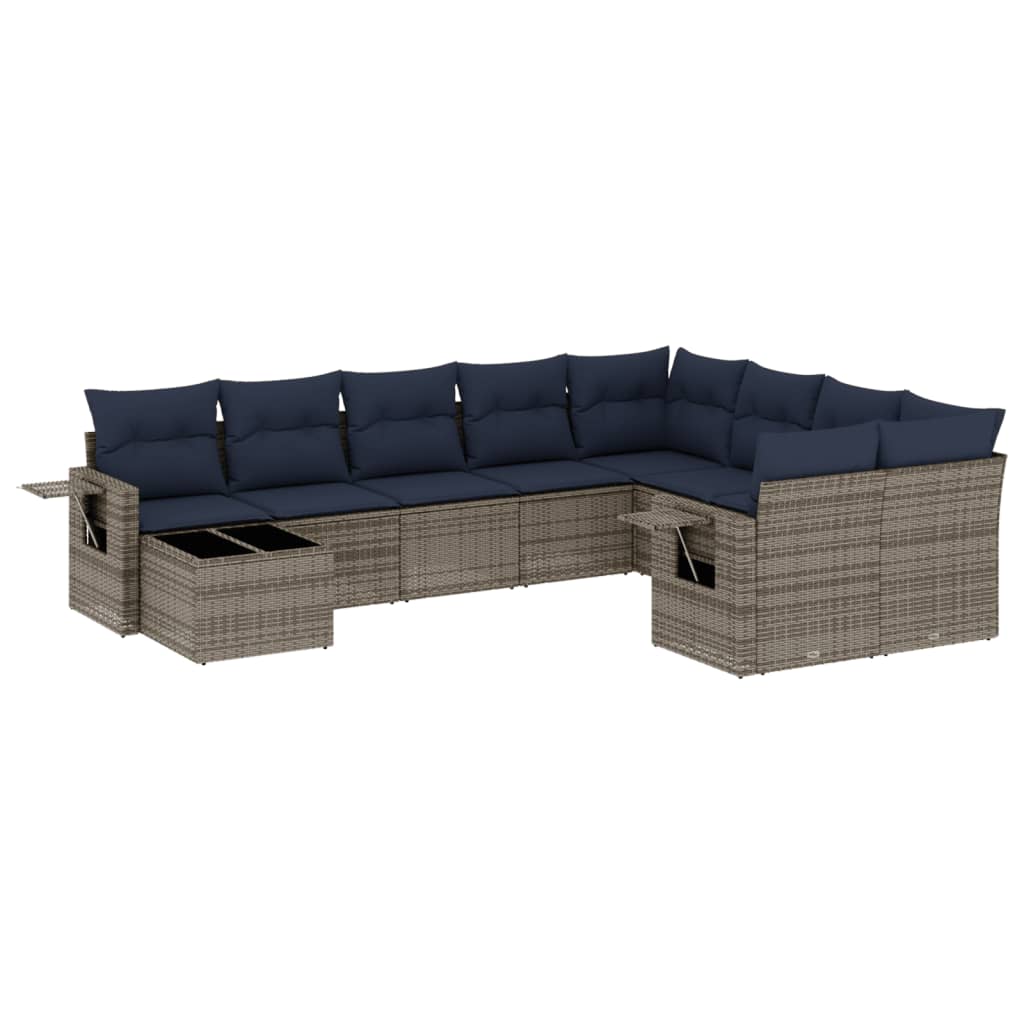 havesofasæt med 10 dele og hynder grå polyrattan