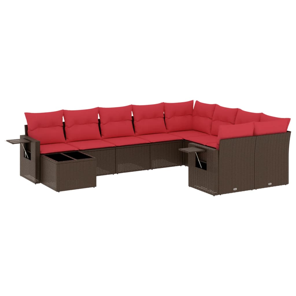 havesofasæt med 10 hynder brun polyrattan