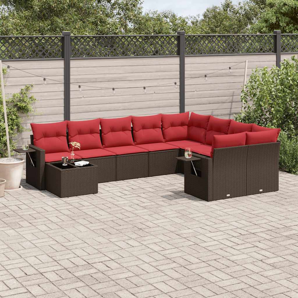 havesofasæt med 10 hynder brun polyrattan