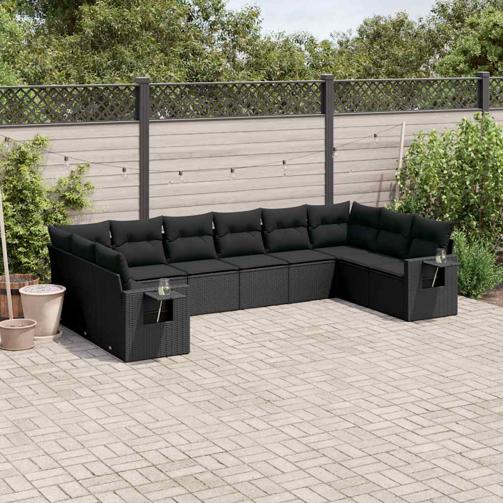 sofasæt til haven 10 dele med hynder polyrattan sort