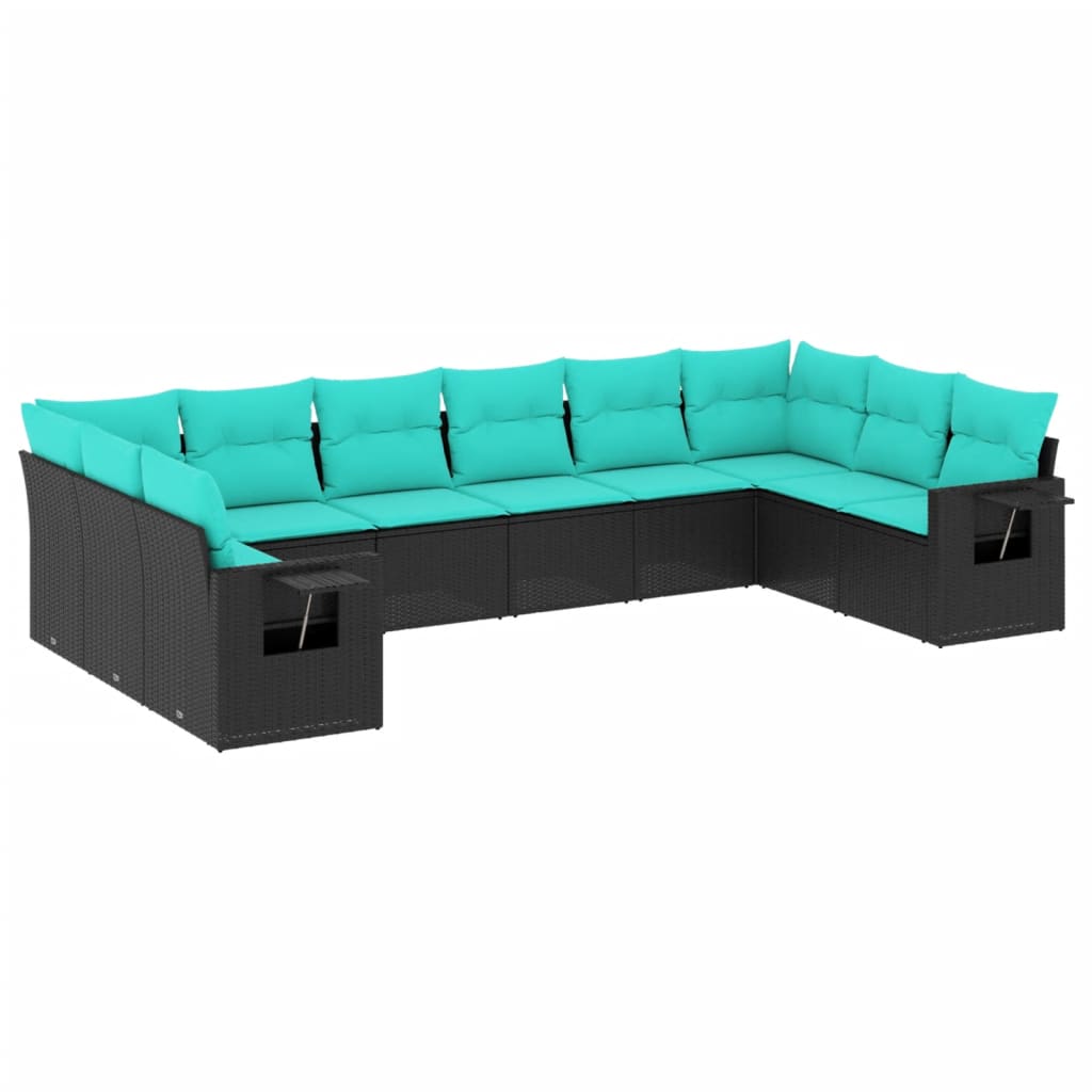 havesofasæt med 10 hynder sort polyrattan