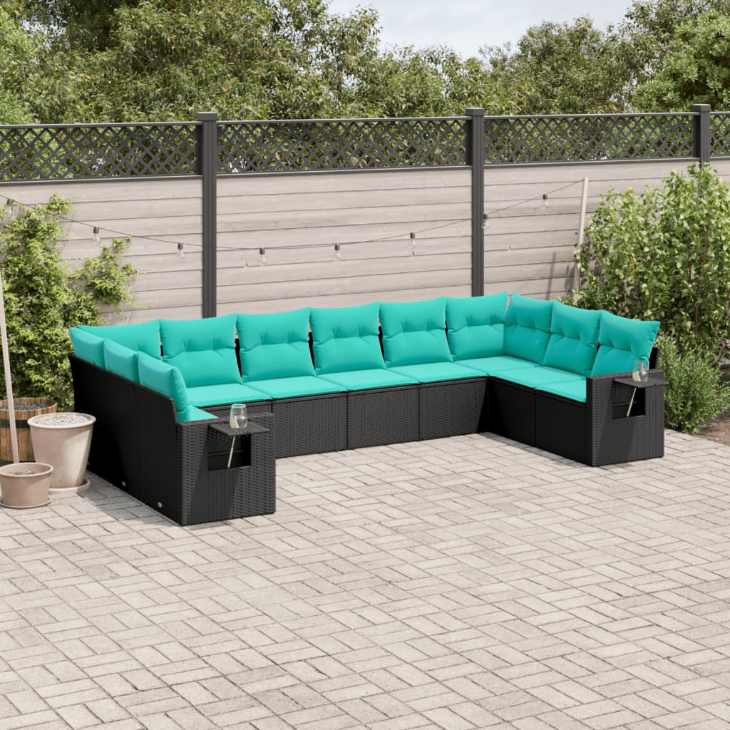 havesofasæt med 10 hynder sort polyrattan