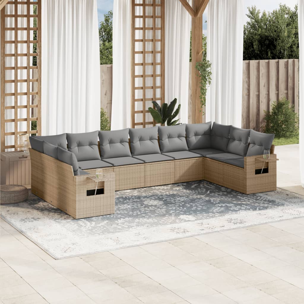 sofasæt til haven 10 dele med hynder polyrattan beige