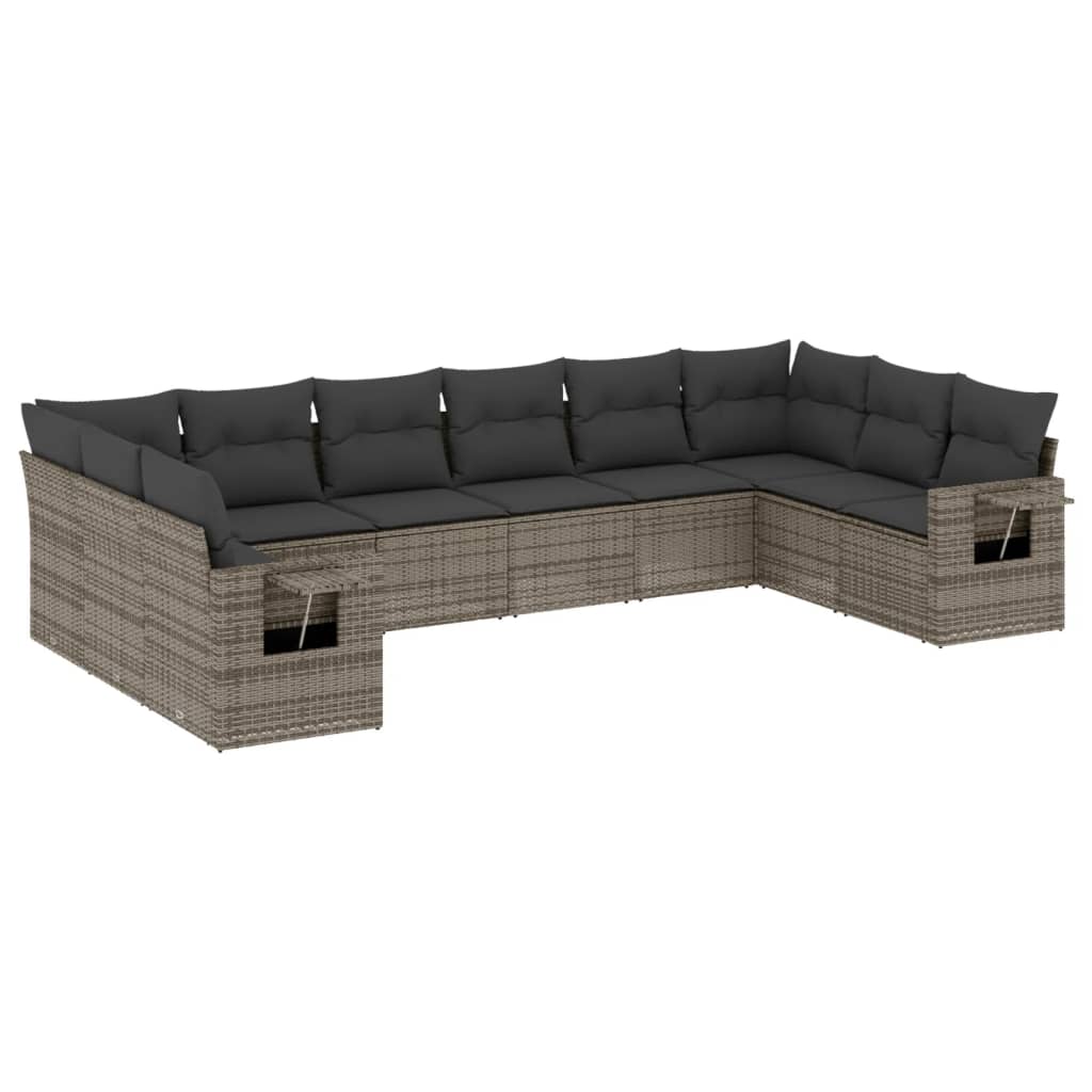 sofasæt til haven 10 dele med hynder polyrattan grå