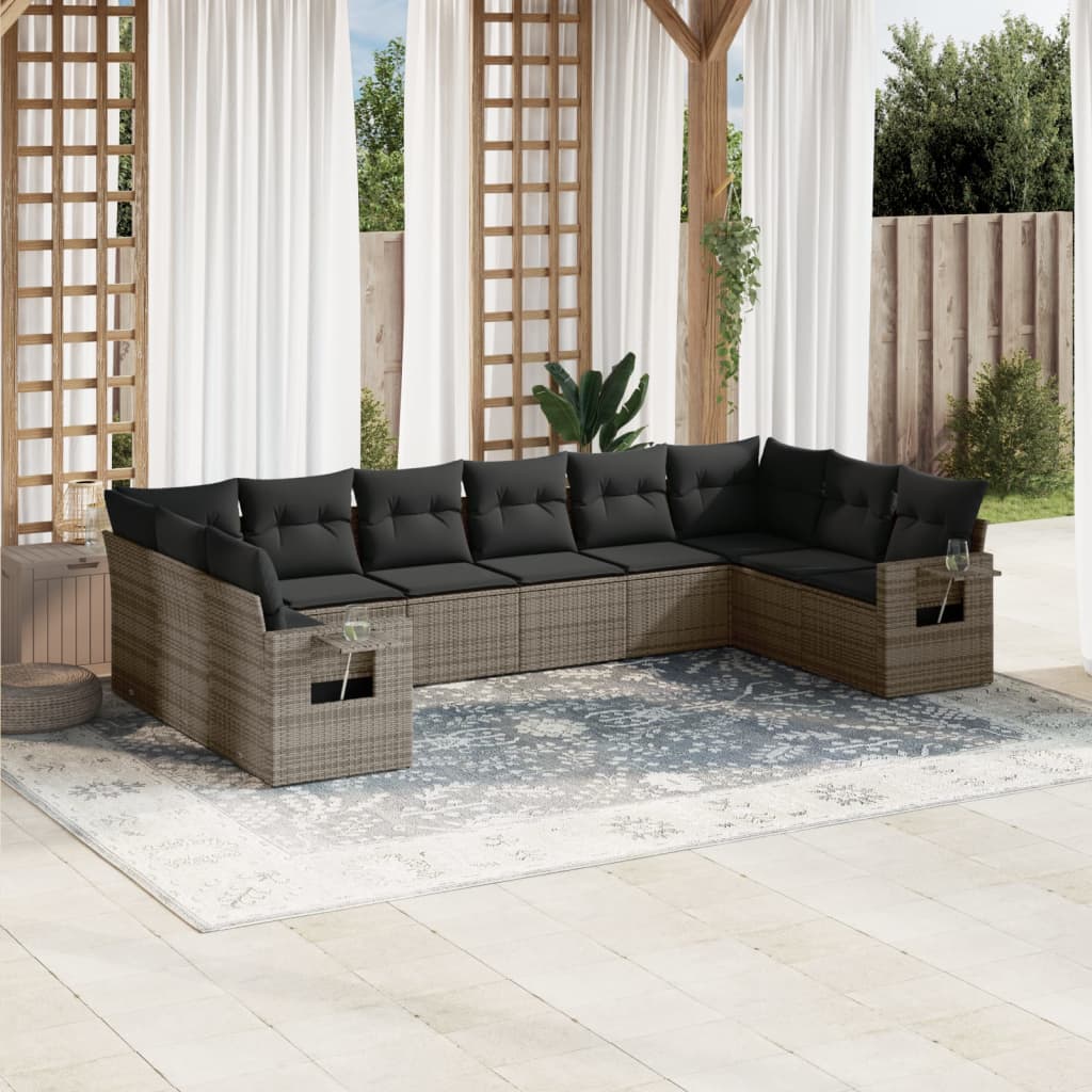 sofasæt til haven 10 dele med hynder polyrattan grå