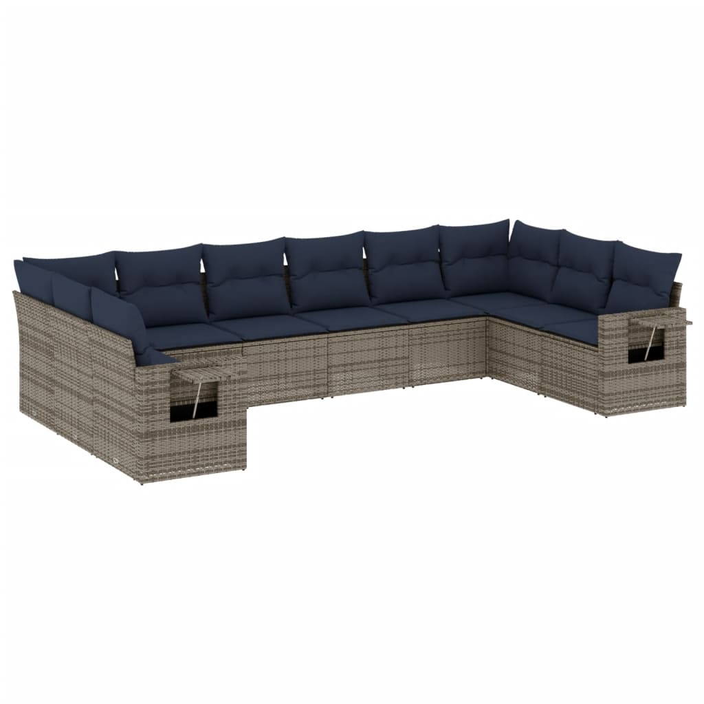havesofasæt med 10 dele og hynder grå polyrattan