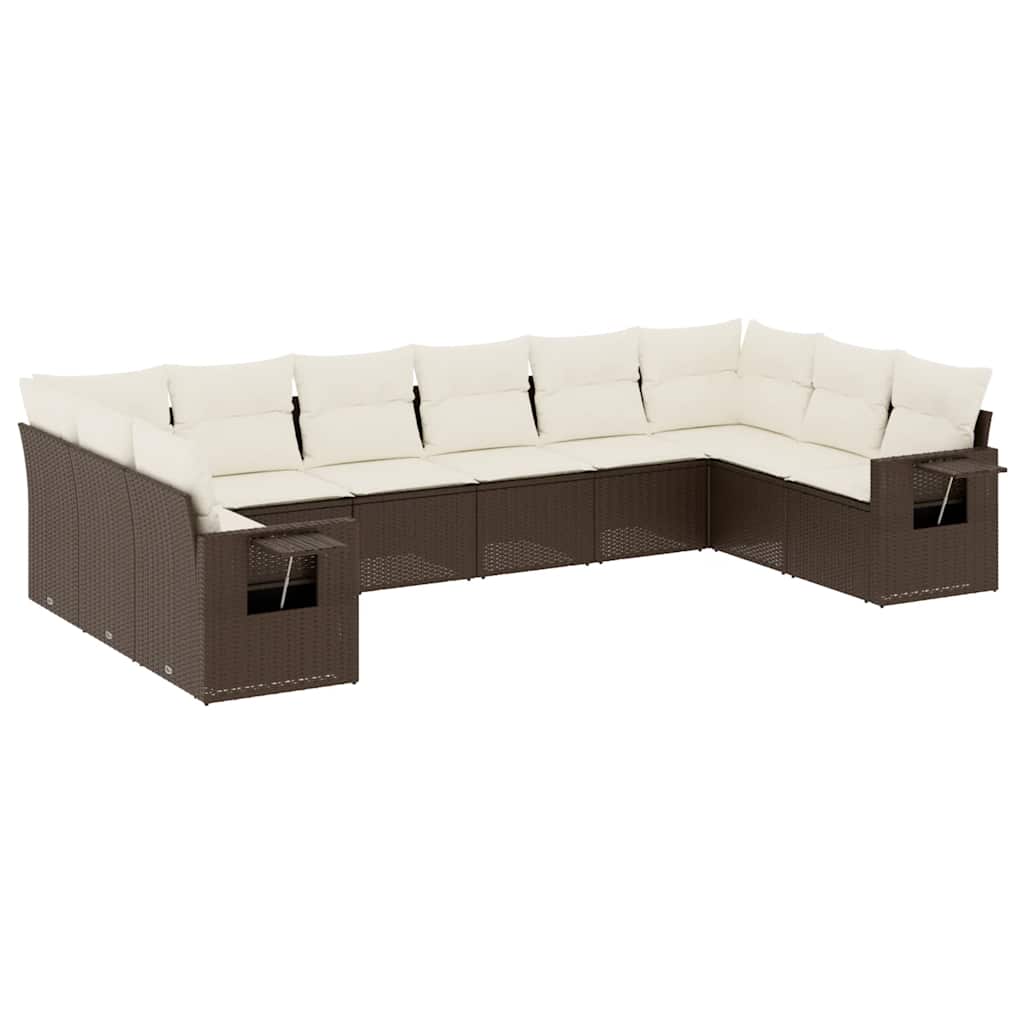 sofasæt til haven 10 dele med hynder polyrattan brun